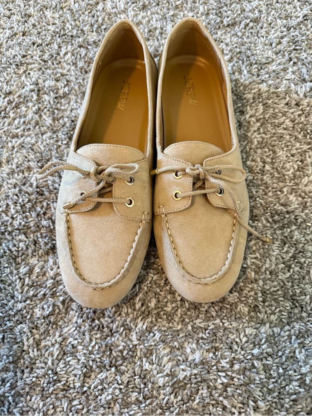 J. Crew Tan Suede Lace-Up Moccasin Flats